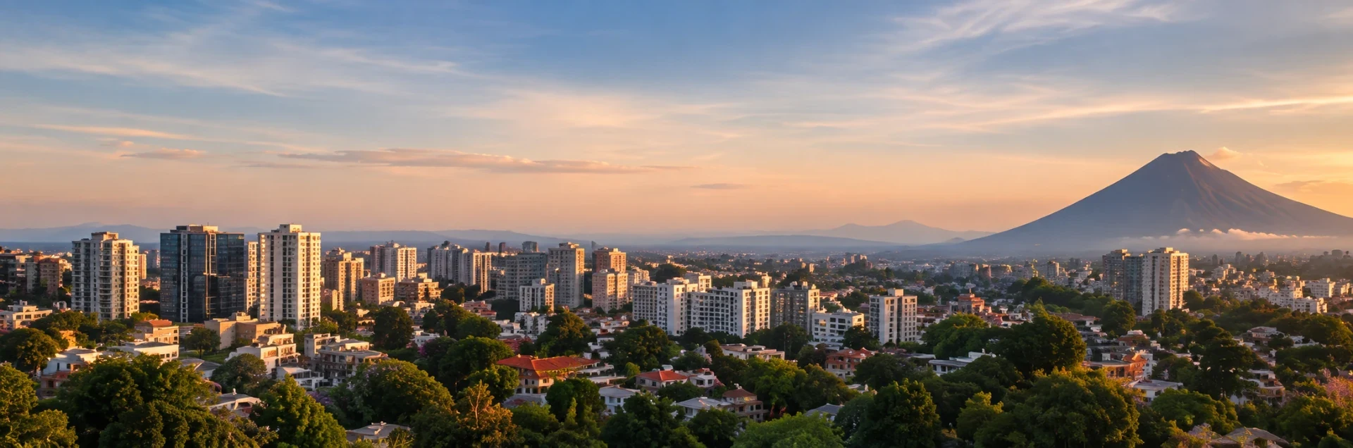 Panoramic view of Guatemala City and its volcanoes